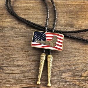 New Leather American flag eagle western bolo tie.  Many other bolo ties listed